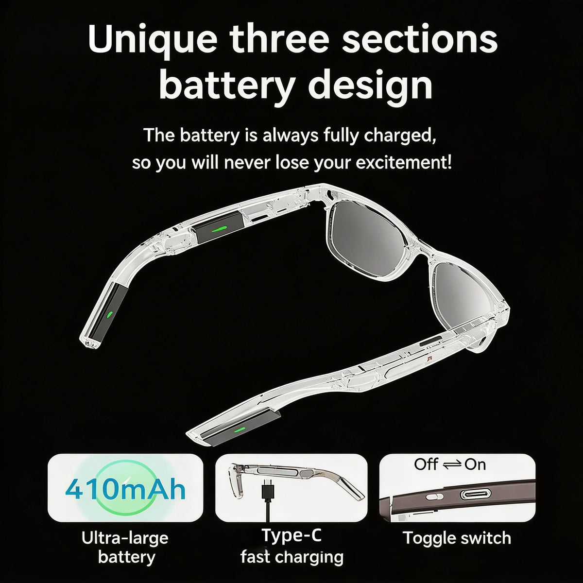 4K Camera Glasses with AI Translation 8MP Camera and Open Ear Audio