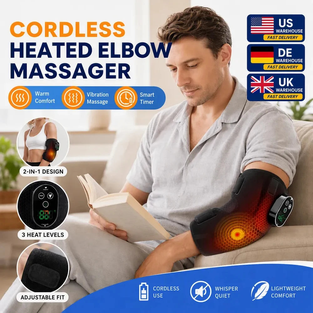 Cordless Heated Vibration Elbow Wrap Support Adjustable Arm Massager Warmer for Elbow Relaxation Muscle Comfort Daily Use Home Office Fitness