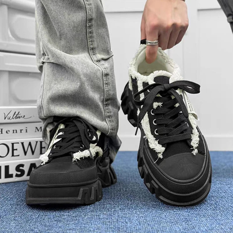 Mens High Top Canvas Platform Sneakers Non Slip Casual Shoes