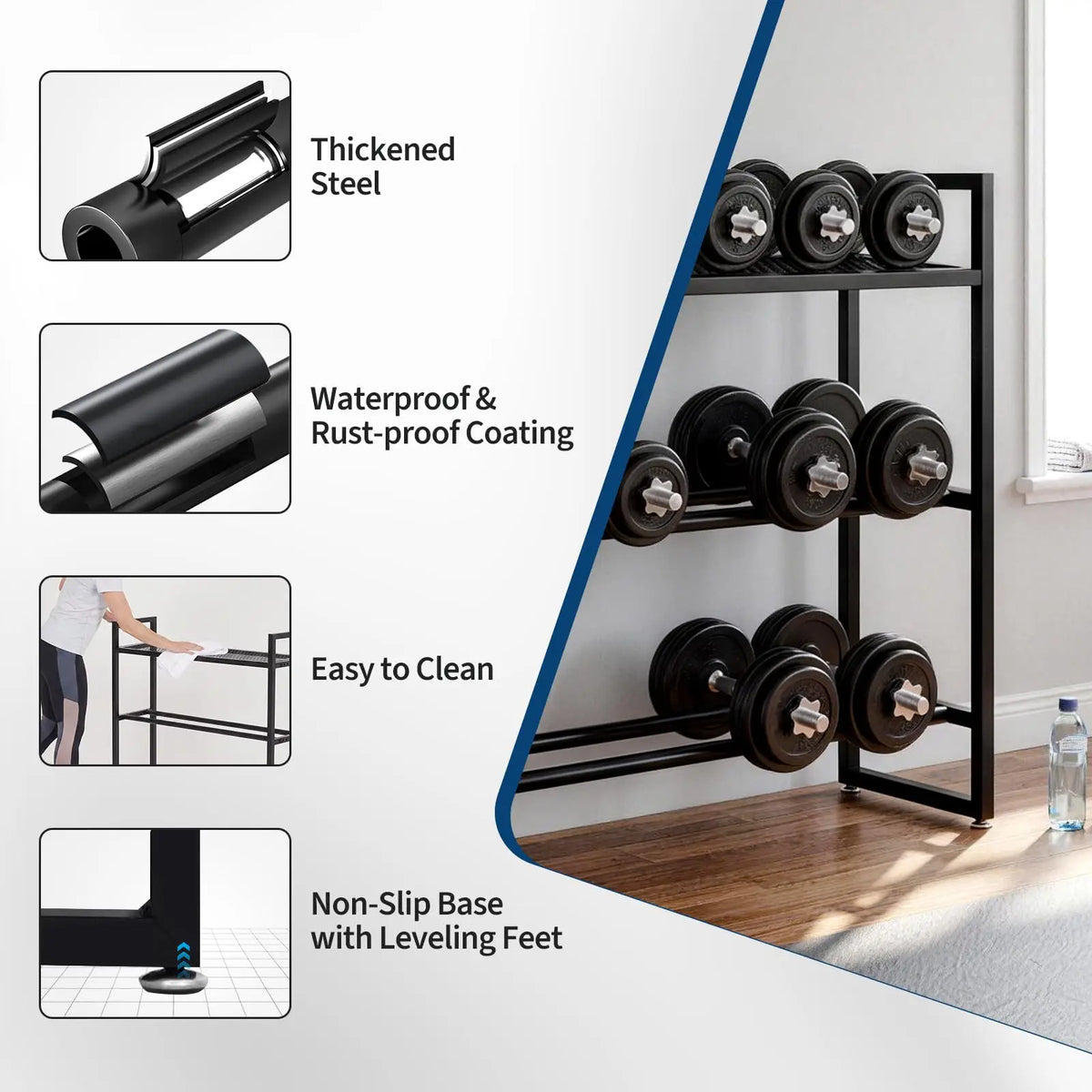 Dumbbell Rack 3 Tier 260 LB Per Tier Weight Rack 42.9 Inch For Home Gym
