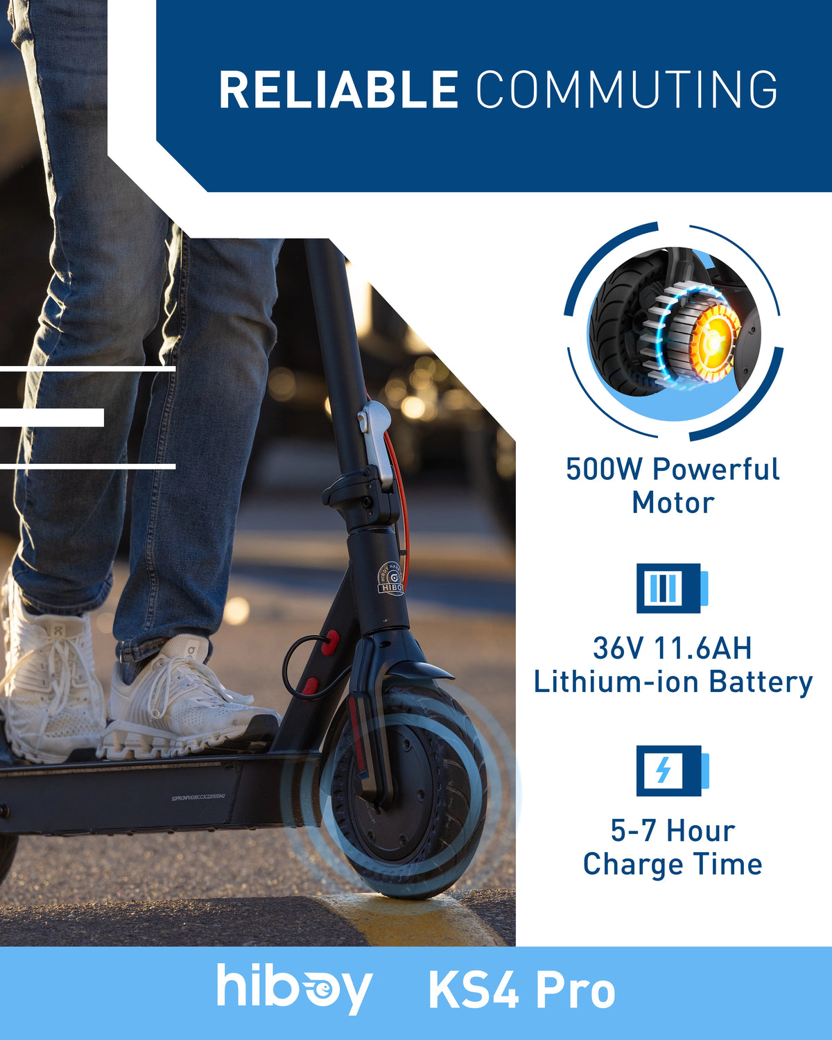 Hiboy KS4 Pro Electric Scooter 500W Powerful Motor, 10" Honeycomb Tires, Up to 25 Miles, 19 MPH Max Speed, Foldable for Easy Storage, Adults Favorite, Hiboy Smart App Control, LED Lights, Lightweight Design, Ideal for City Co