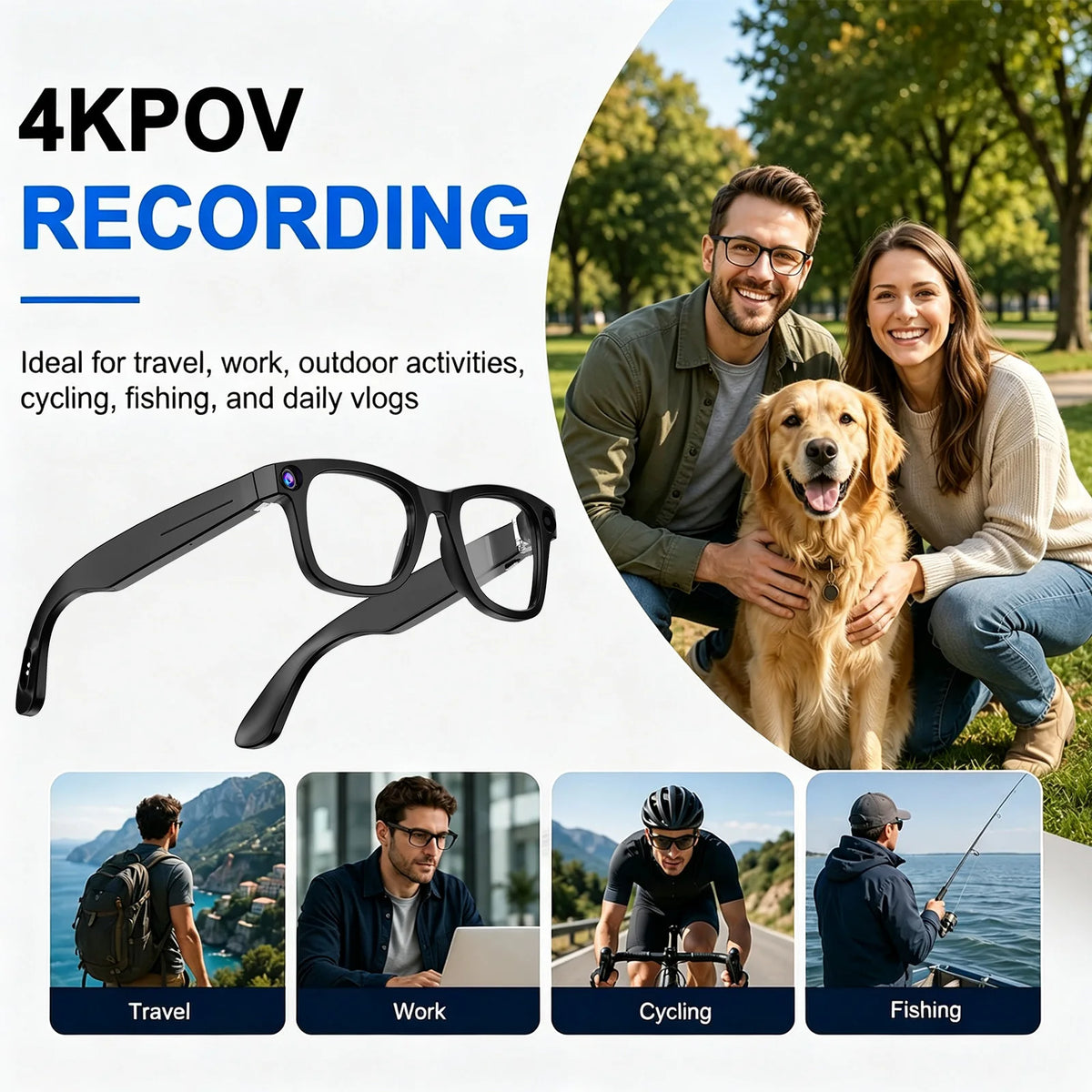 AI Smart Glasses With 4K Camera, Real Time Translation And Bluetooth Audio