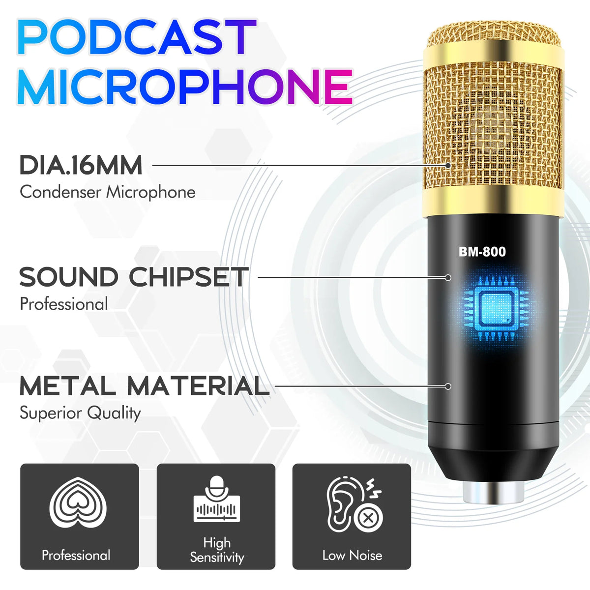 BM800 Home Studio Recording Kit with Condenser Microphone and Audio Mixer