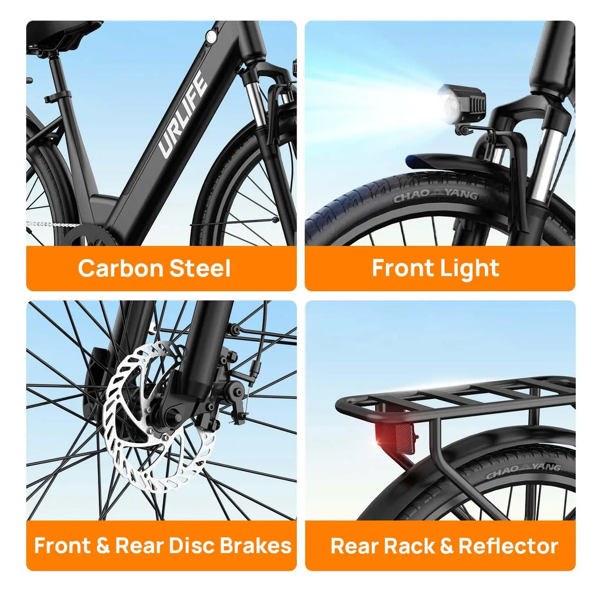 URLIFE E26 E-Bike 26x2 Inch Tires 48V 10.4Ah Removable Battery LCD Display 7-Speed Hydraulic Disc Brake Adult City Electric Bicycle