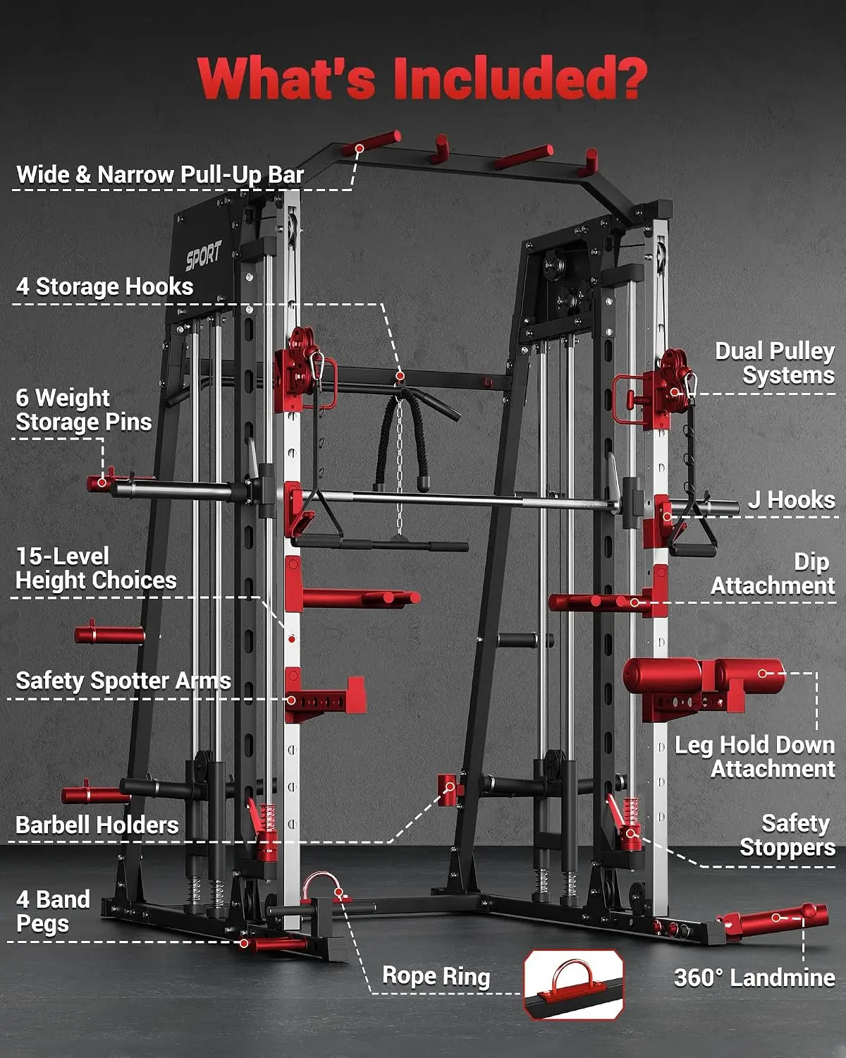 2,200 LBS All-in-One Smith Machine Home Gym, Squat Rack & Power Cage