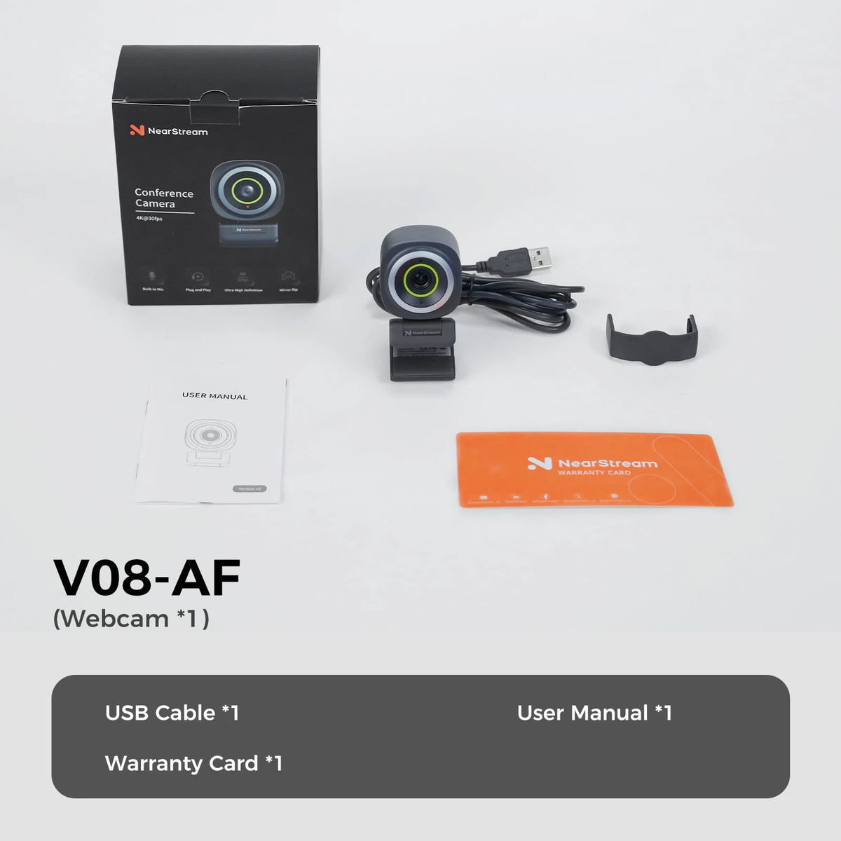 NearStream V08AF 4K USB C Webcam With AI Auto Framing and Autofocus