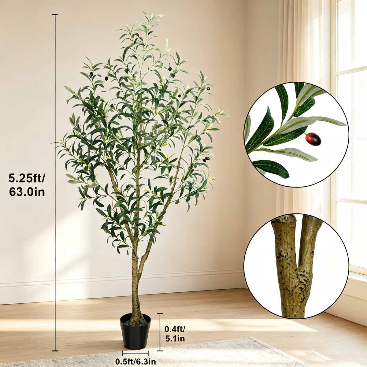 Artificial Olive Tree 5 to 7 Feet Tall with Pot for Home Office Decor