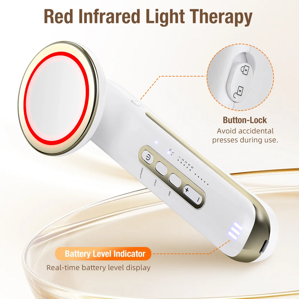 EMS Facial Beauty Device Ultrasonic Skin Care Machine Infrared Face Massager 5 Modes 5 Intensity USB Rechargeable for Women