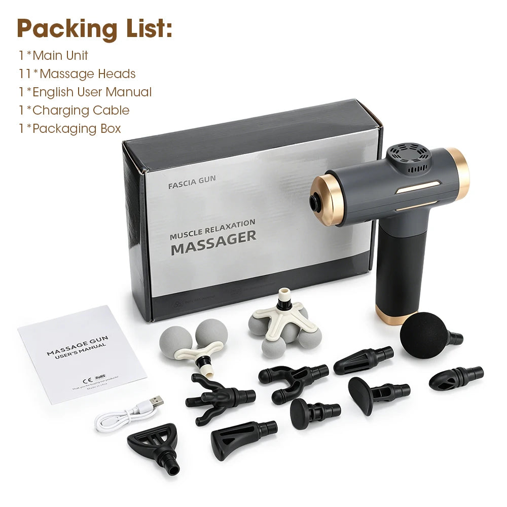 Cordless Percussion Massager Gun with 99 Speeds and 11 Massage Heads