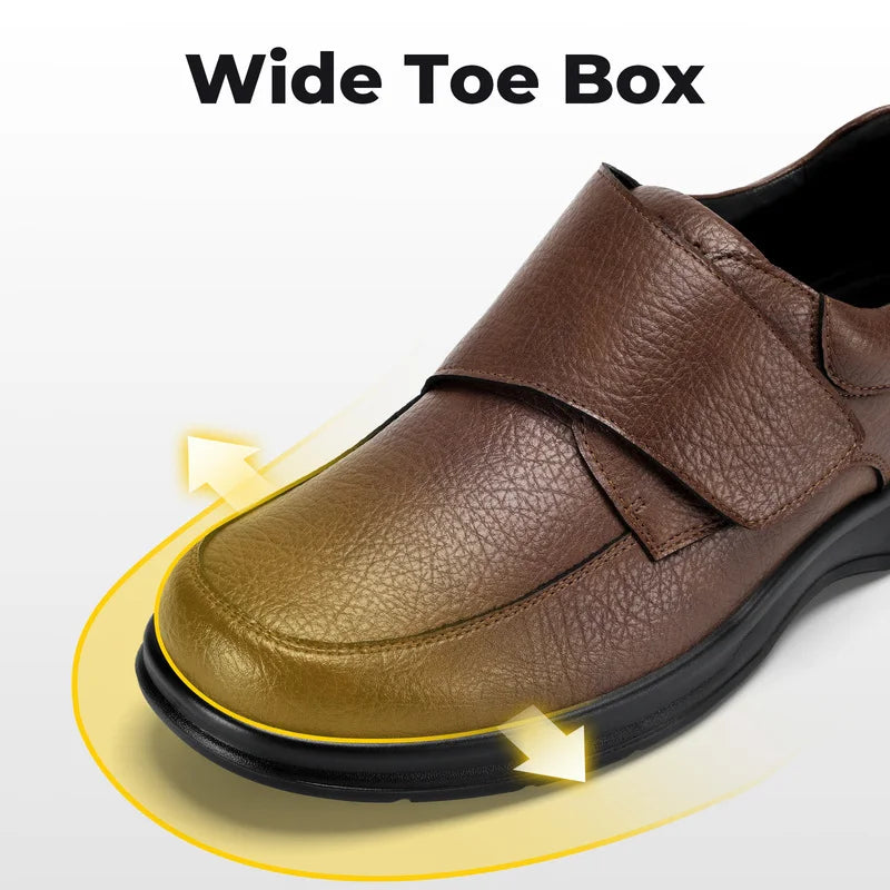 Mens Leather Oxford Walking Shoes With Wide Toe Box Arch Support