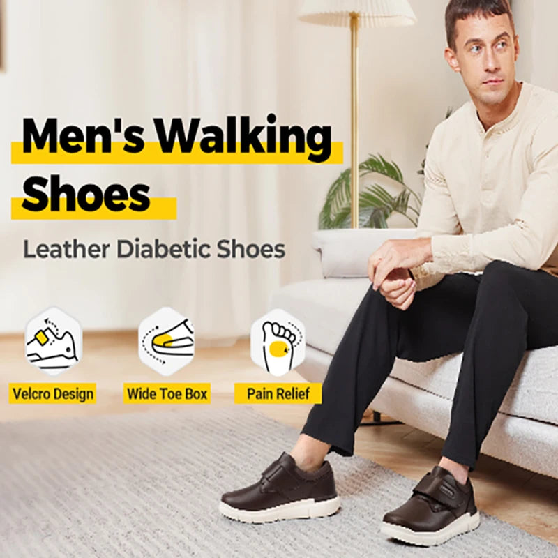 FitVille Mens Wide Leather Diabetic Orthopedic Slip On Shoes for Swollen Feet