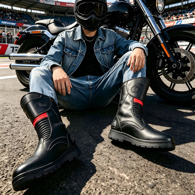 Off Road Motorcycle Boots for Men with Ankle Protection and Rubber Soles