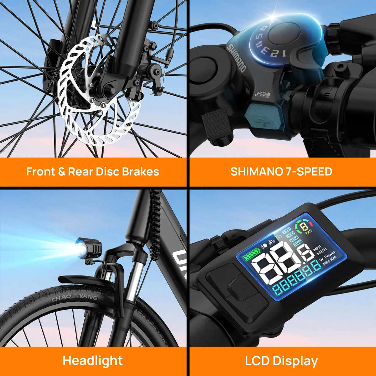 URLIFE E26 E-Bike 26x2 Inch Tires 48V 10.4Ah Removable Battery LCD Display 7-Speed Hydraulic Disc Brake Adult City Electric Bicycle