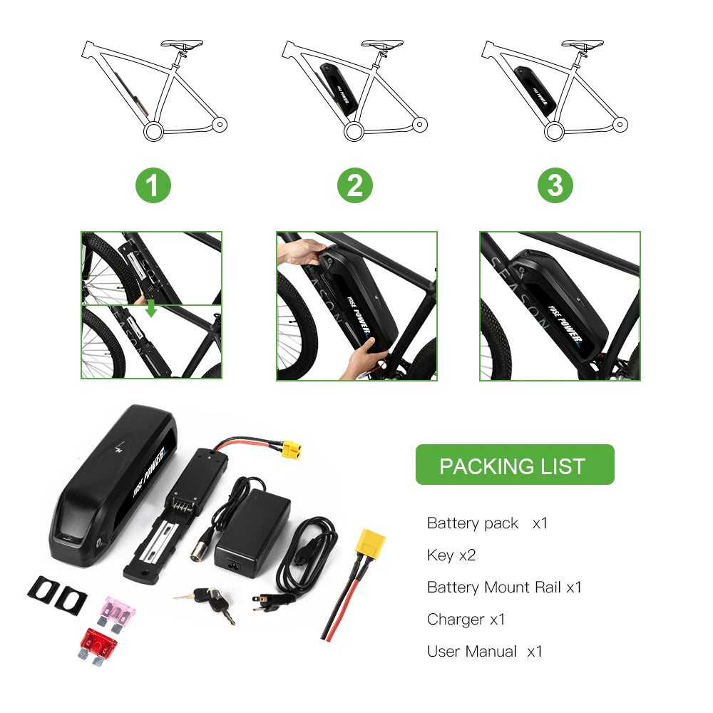 YOSE POWER 48V 15Ah Hailong Ebike Battery 4Prongs 48V Electric Bicycle Lithium Batteries for 500W 750W 1000W Electric Bike