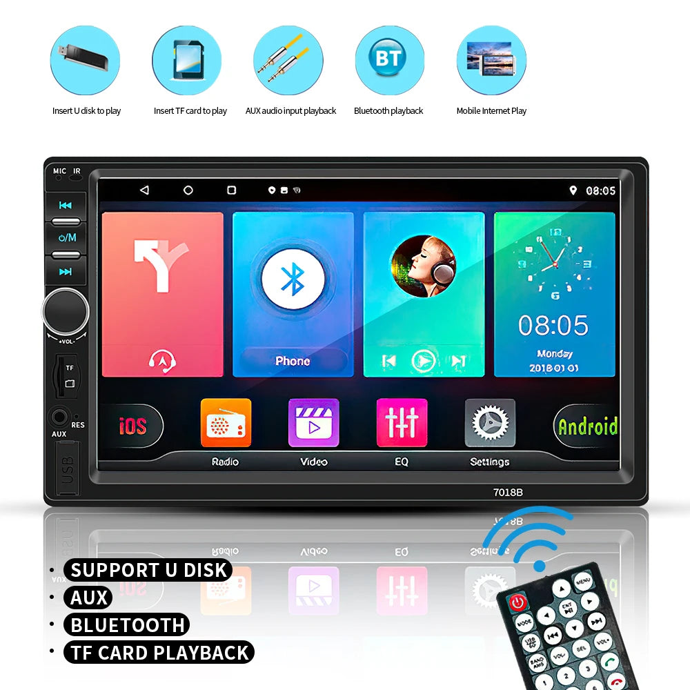 7 Inch 2 Din Car Stereo MP5 Player With Bluetooth USB Mirror Link