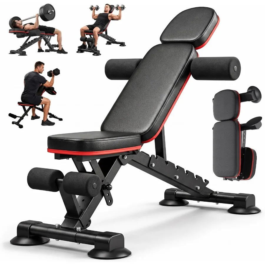 Adjustable Weight Bench with 8 Backrest Angles, 3-Position Leg Support, 2-Position Arm Support, 886 LBS Steel Frame, Foldable Design