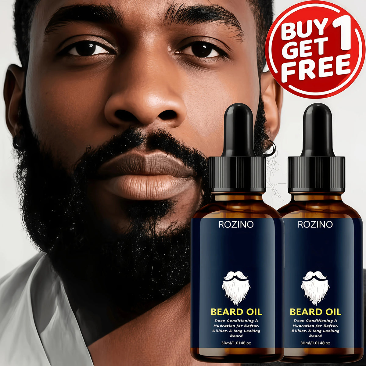 ROZINO - 1.01oz Natural Beard Oil For Men : Infused With Glycerin & Jojoba Oil To Soften, Moisturize, Condition, And Strengthen Beard Hair While Boosting Natural Shine. Easy To Apply-the Perfect Gift For Men And A Must-have H