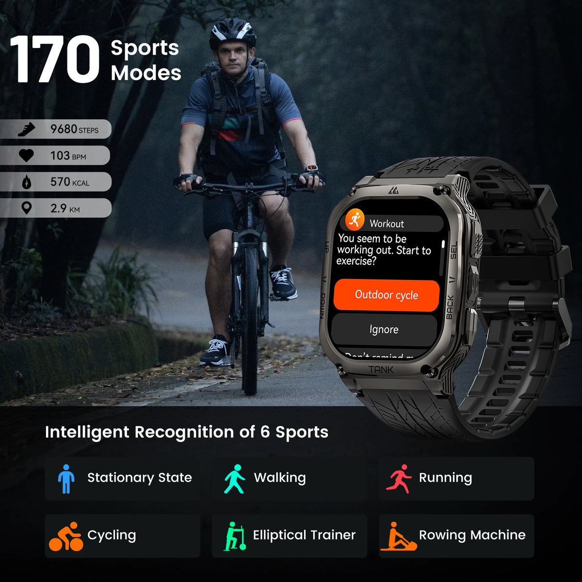 KOSPET Tank M3 AMOLED Smartwatch With Fitness Tracking And Bluetooth AOD