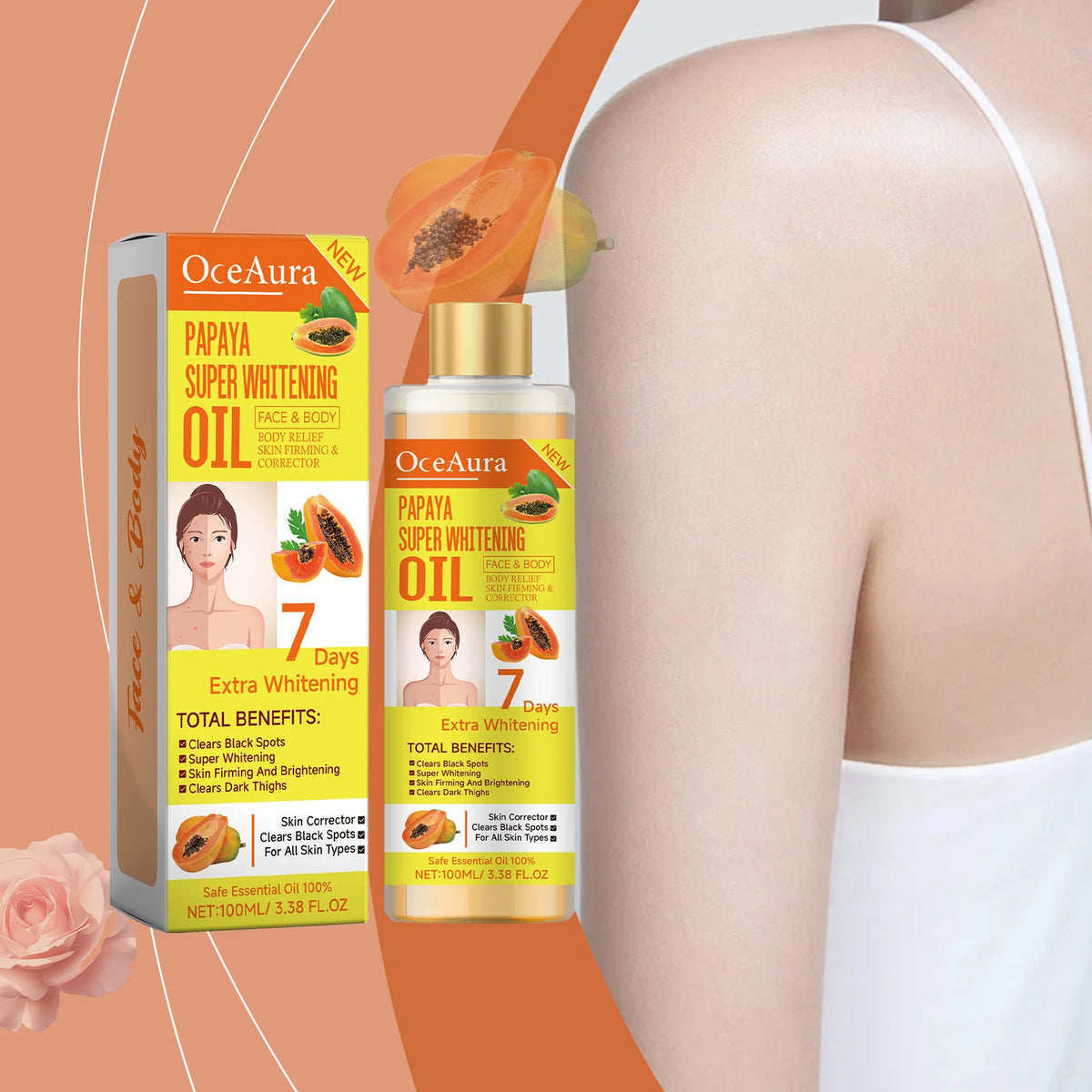 Papaya Face Body Moisturizer Oil Brightening Firming Skin Improve Dullness Anti Sagging Remove Blemish Super Body Whitening Oil