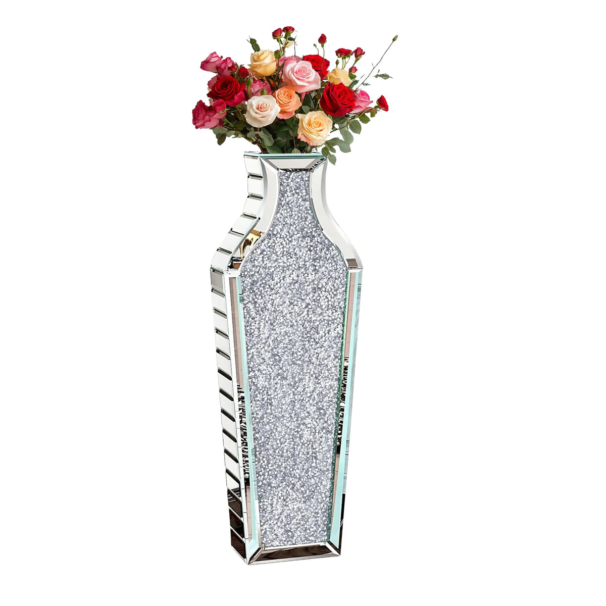 Tall Crushed Diamond Mirrored Floor Vase for Home Decor