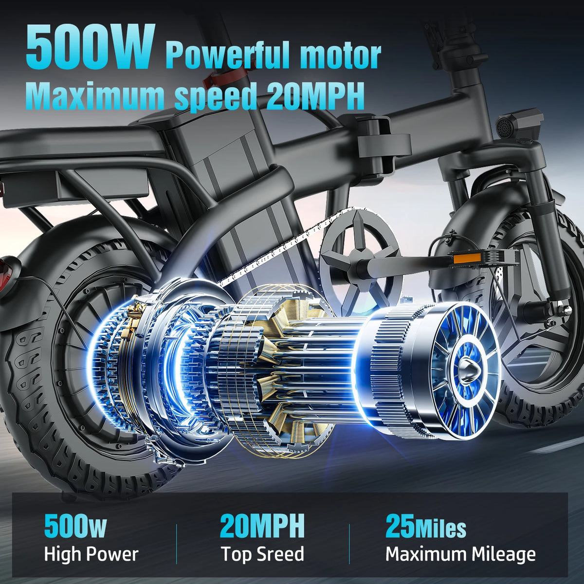 ASKGO Folding Electric Bike for Adults Teens, 750W Peak Commuter Ebike, 14" Portable Mini Ebike, 20MPH Max Speed, 25 Miles Range, Dual Brake, 3-Speed Modes