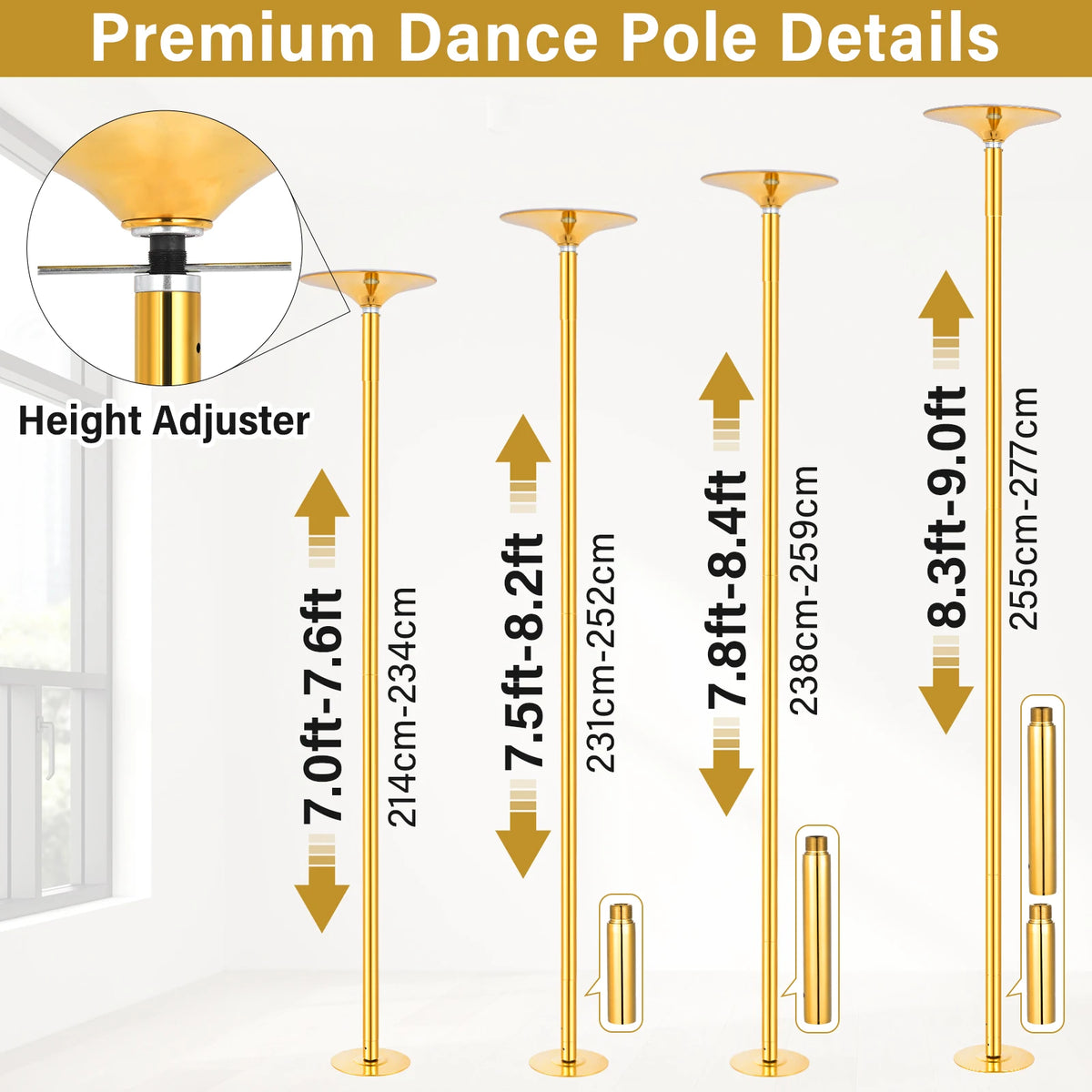 45mm Adjustable Portable Dance Pole Kit for Spinning and Static Fitness