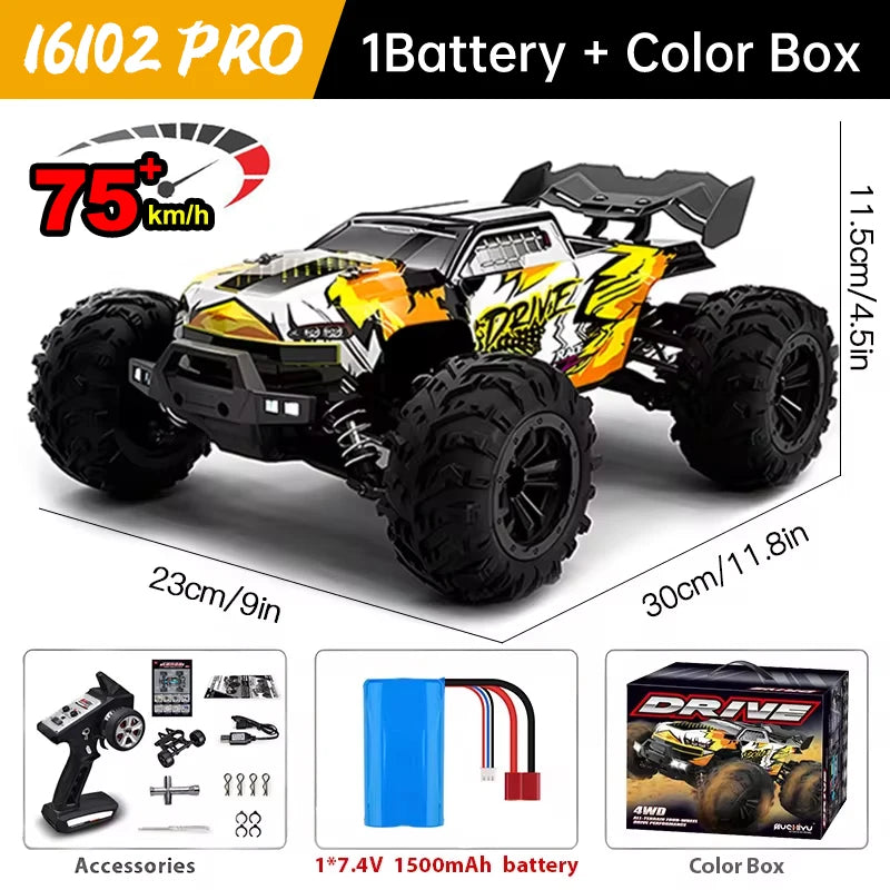 WLtoys 16101 Pro 1:16 75KM/H 4WD RC Car With LED Light 2.4G Remote Control Cars High Speed Drift Monster Truck for Children Gift