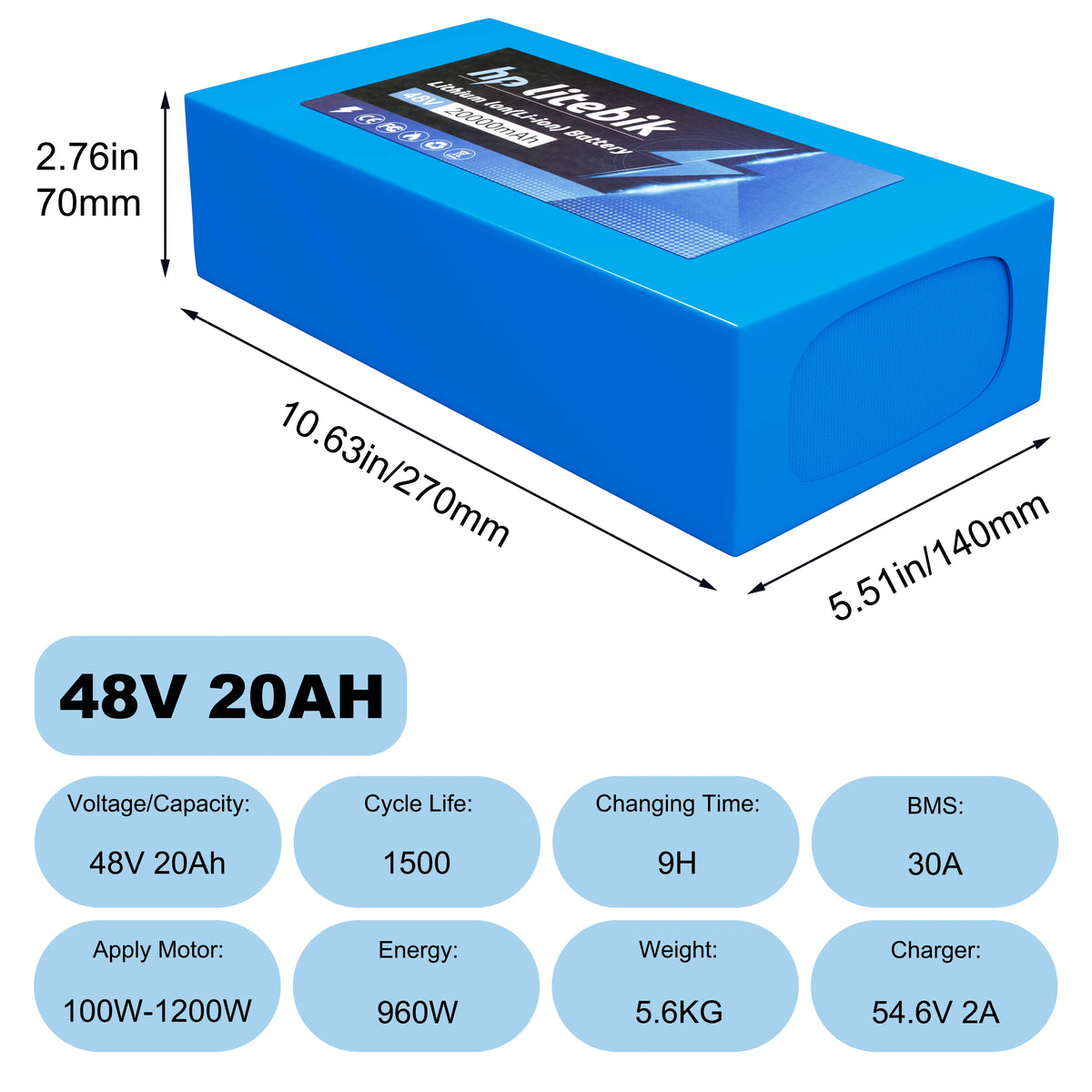 24V 36V 48V Battery, 10Ah/ 14AH/ 16AH/ 20AH Ebike Battery for 200-1200W Electric Bike Bicycle, Scooter and Other Motor