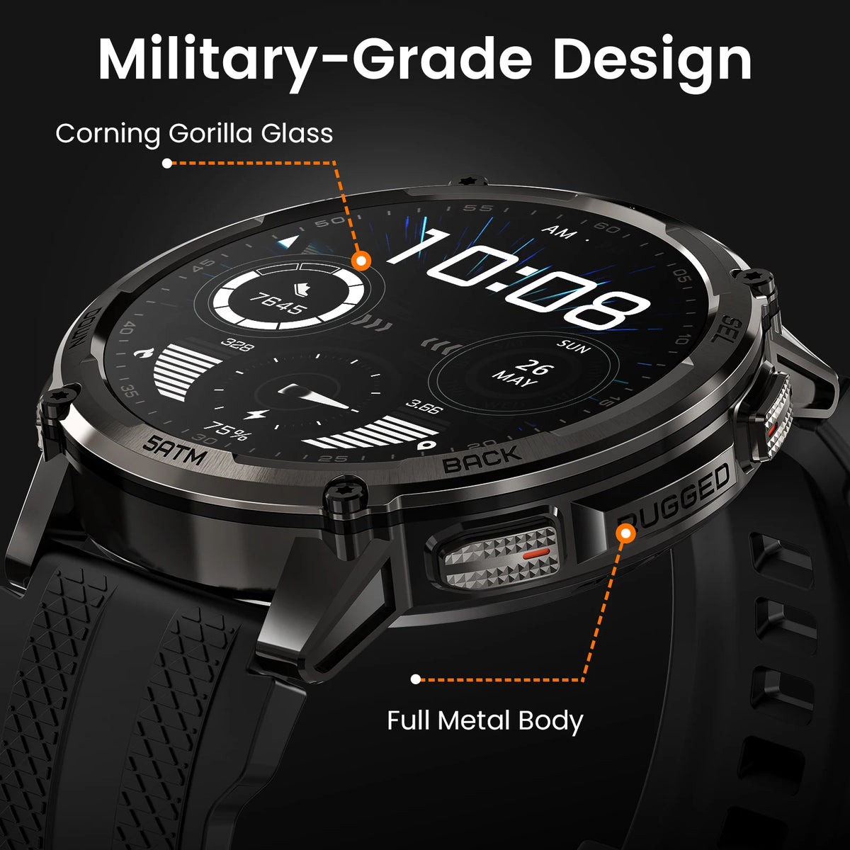 KOSPET TANK T4C Rugged Smartwatch with GPS Flashlight and 50M Waterproof