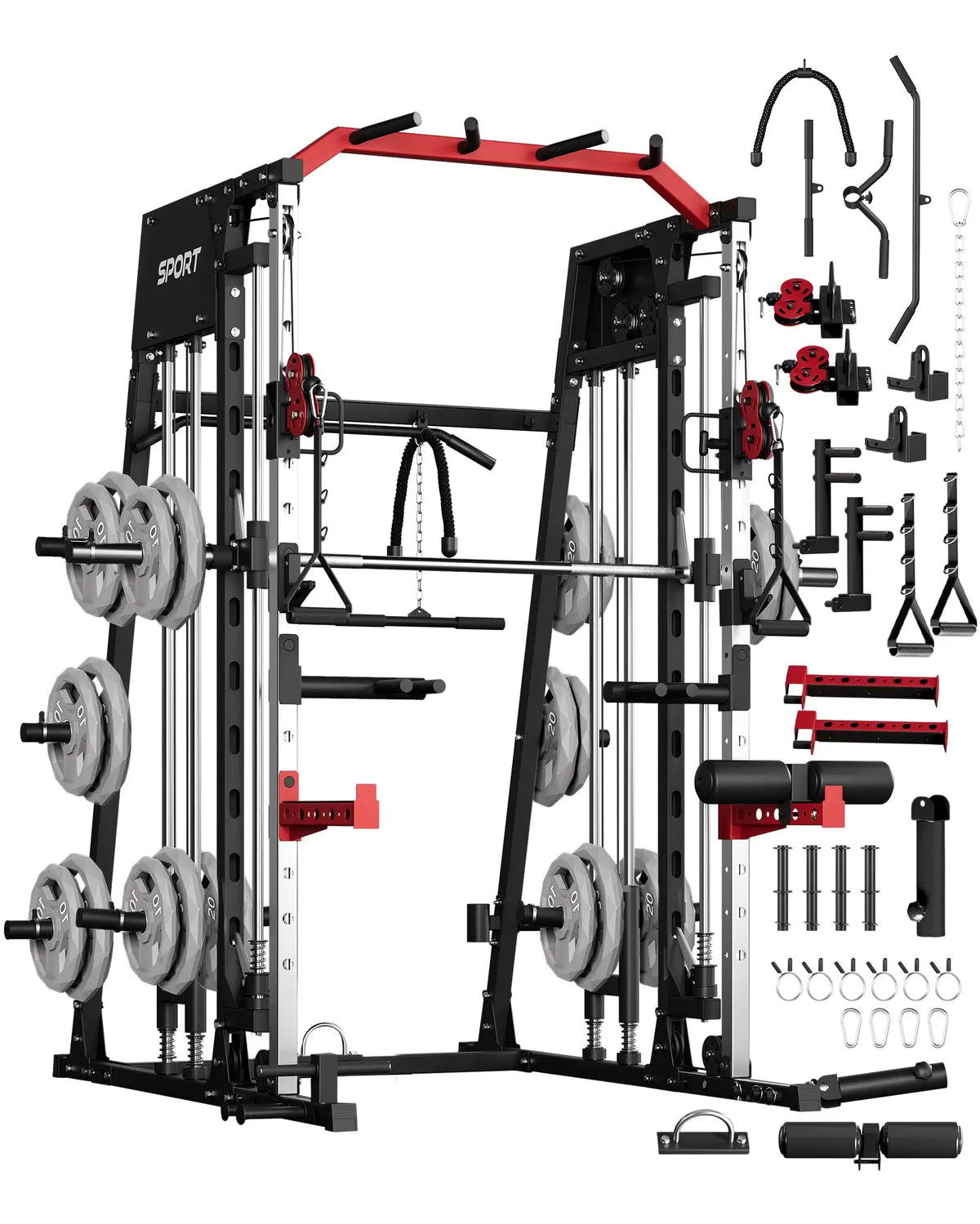 2,200 LBS All-in-One Smith Machine Home Gym, Squat Rack & Power Cage