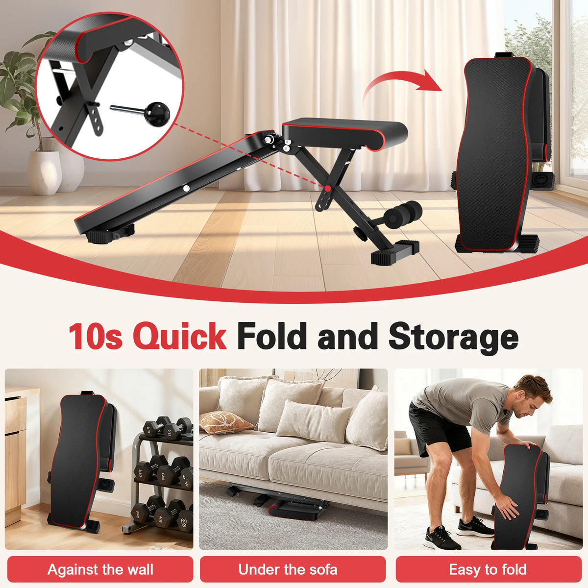 Adjustable Foldable Weight Bench 660 Lb Capacity 6 Position Backrest