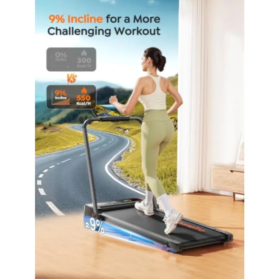 Foldable 4 In 1 Walking Pad Treadmill With 9 Percent Incline And Handlebar