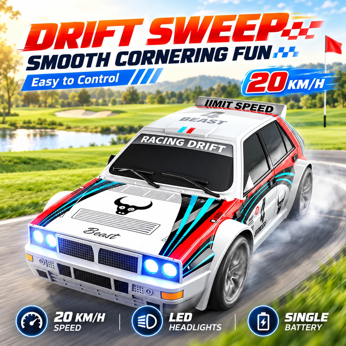 1 24 Scale 4WD RC Drift Car With LED Headlights And Spare Tires