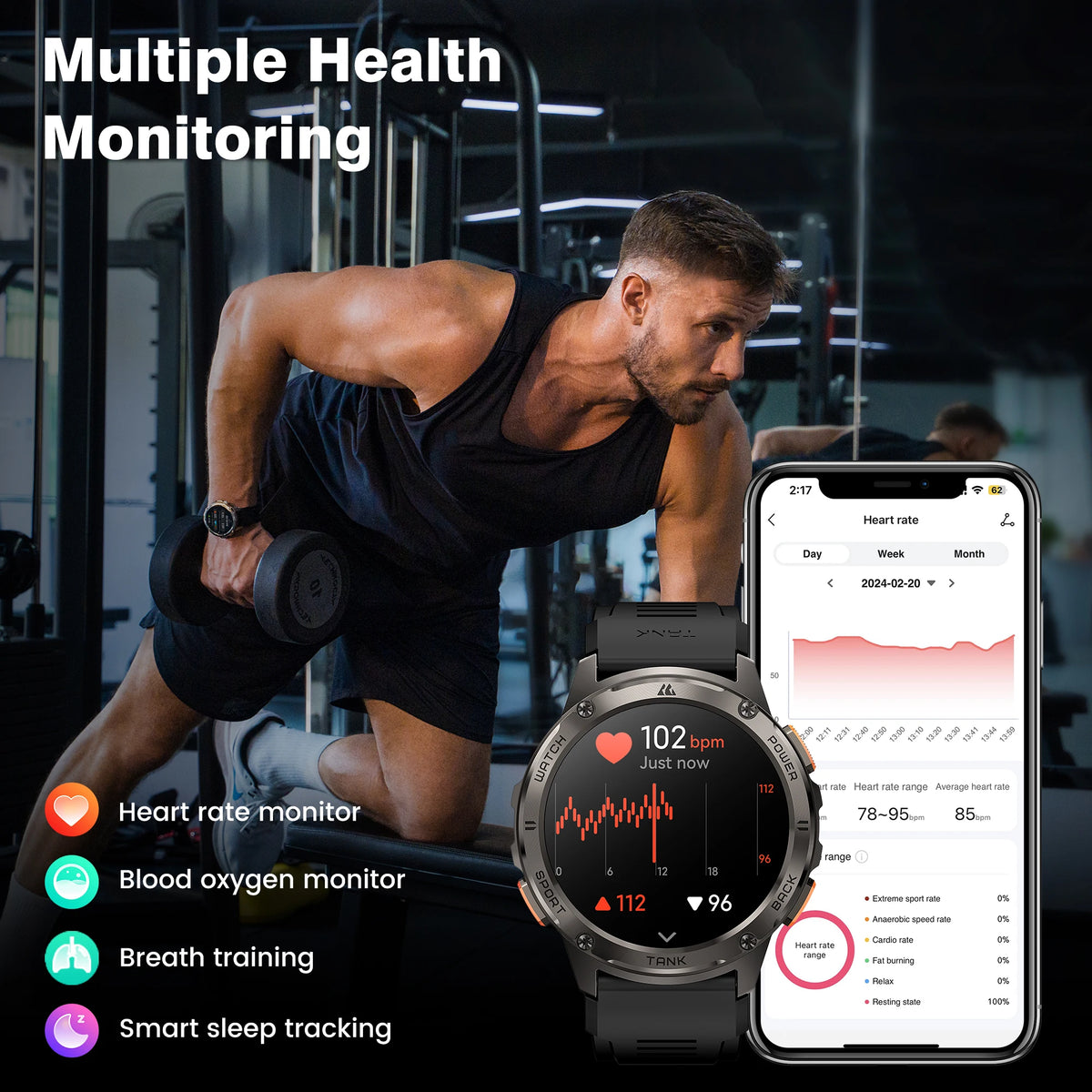 KOSPET TANK T3 Smartwatch for Men with AMOLED Calling and Fitness Tracking