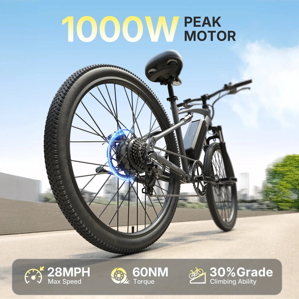 QRONGE Zephyr 1000W Electric Mountain Bike 486Wh Battery Full Suspension
