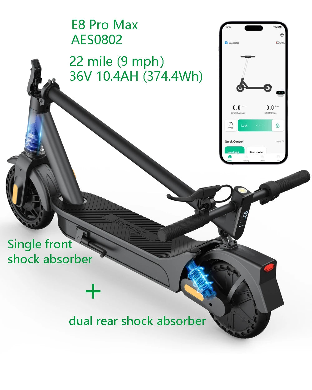 High Speed Electric Scooter Foldable E-scooter 500W 20 Mile Max Range 8.5 Inch Tire Double Suspension App Control Fast Charging
