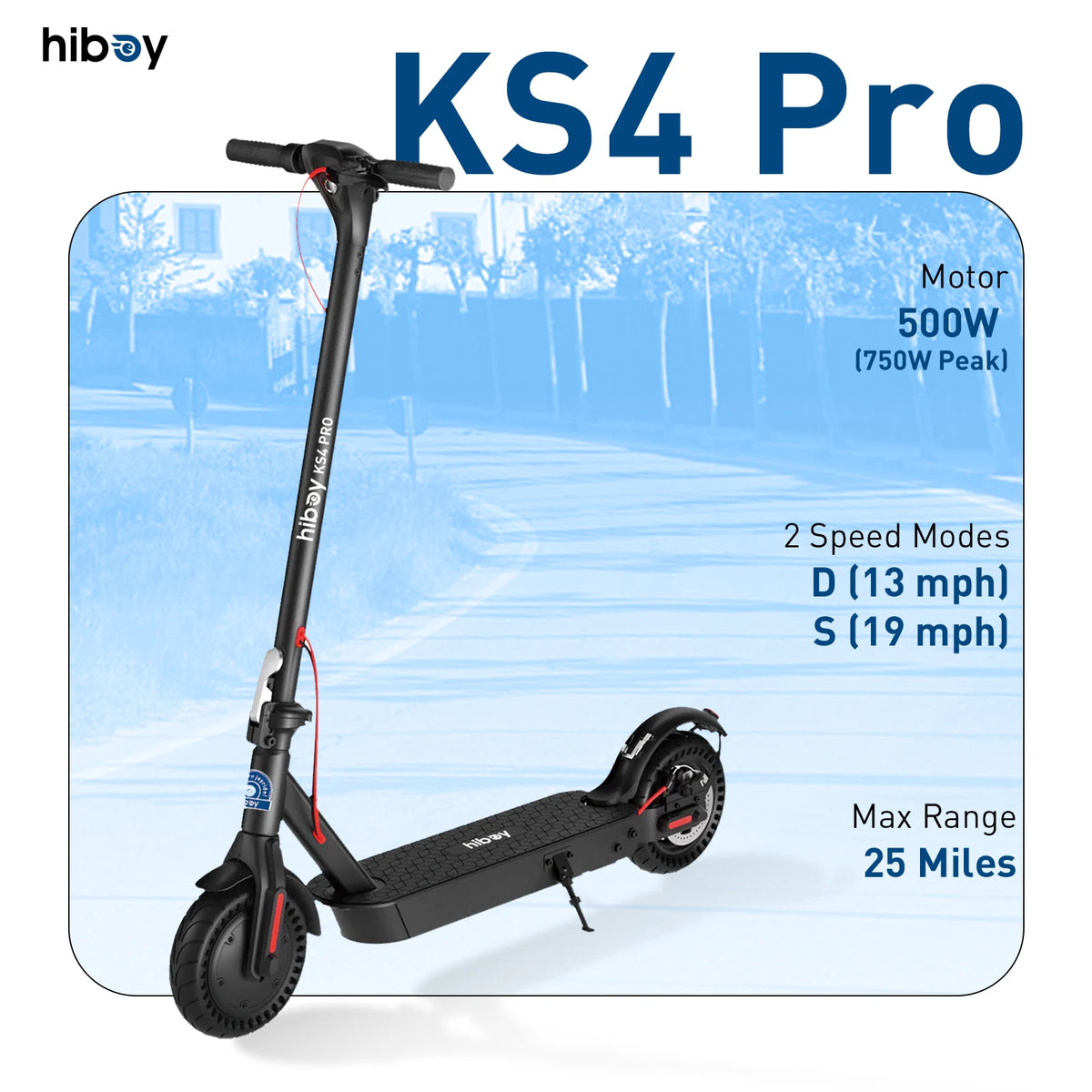 Hiboy KS4 Pro Electric Scooter 500W Powerful Motor, 10" Honeycomb Tires, Up to 25 Miles, 19 MPH Max Speed, Foldable for Easy Storage, Adults Favorite, Hiboy Smart App Control, LED Lights, Lightweight Design, Ideal for City Co