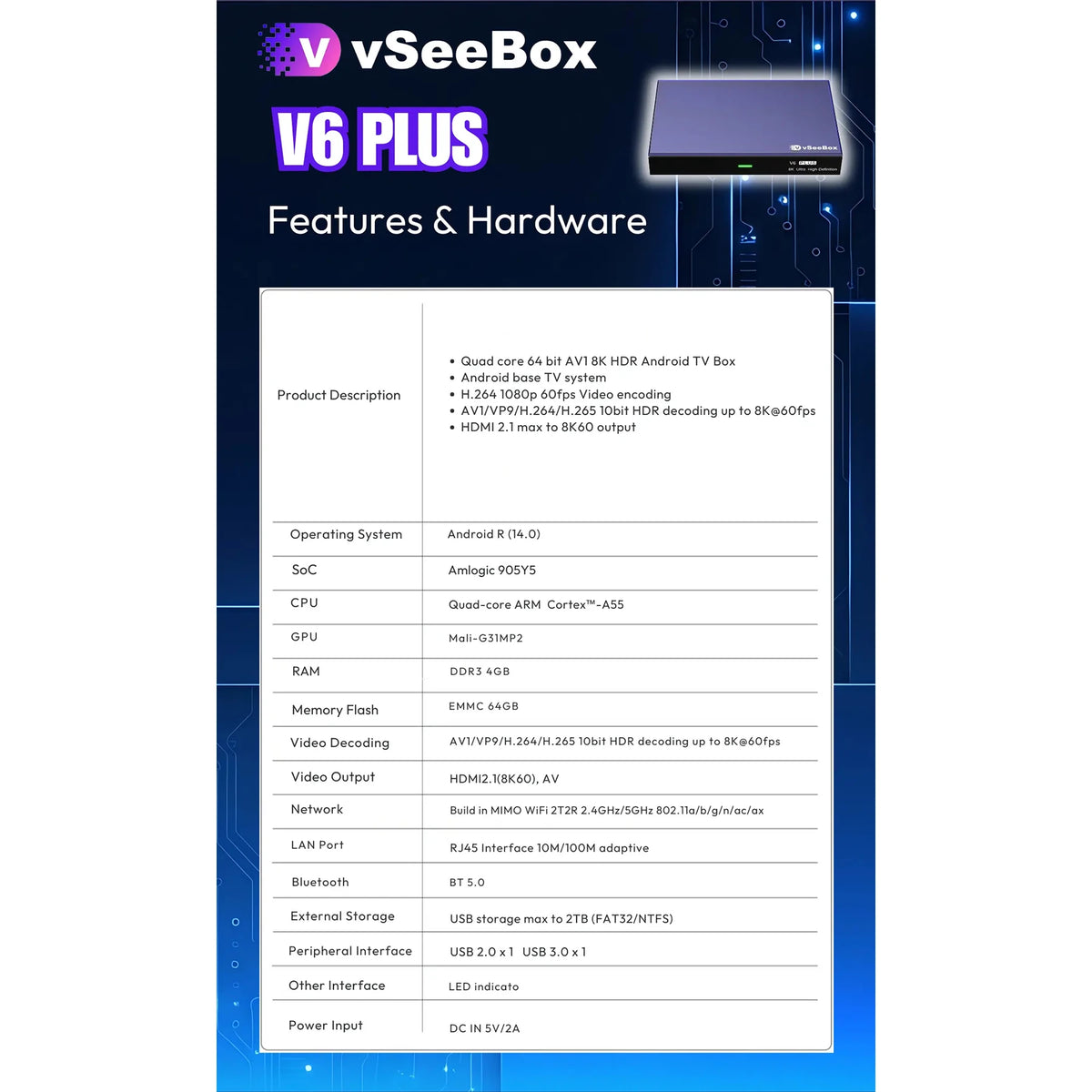 2026 vSeeBox V6 Plus 8K Android TV Box With Voice Control WiFi 6
