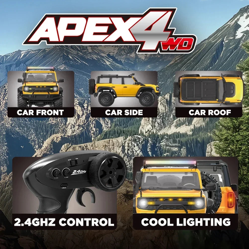 HB Model 1/16 RC Car 2.4G 4WD Off-Road Remote Control Cars with Colorful Lights Crawler Climbing Vehicle Toys for Adult