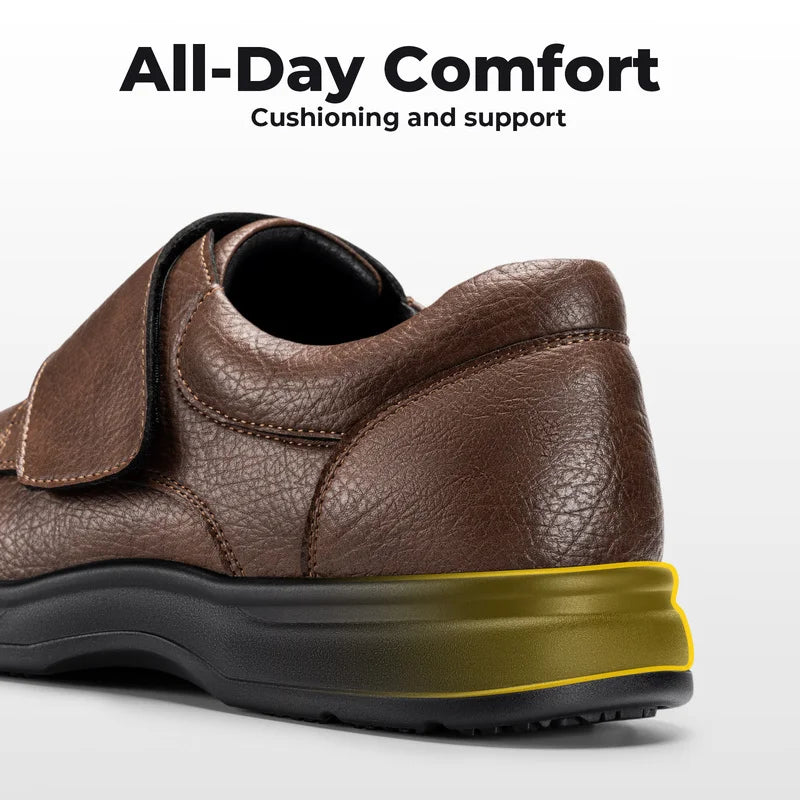 Mens Leather Oxford Walking Shoes With Wide Toe Box Arch Support