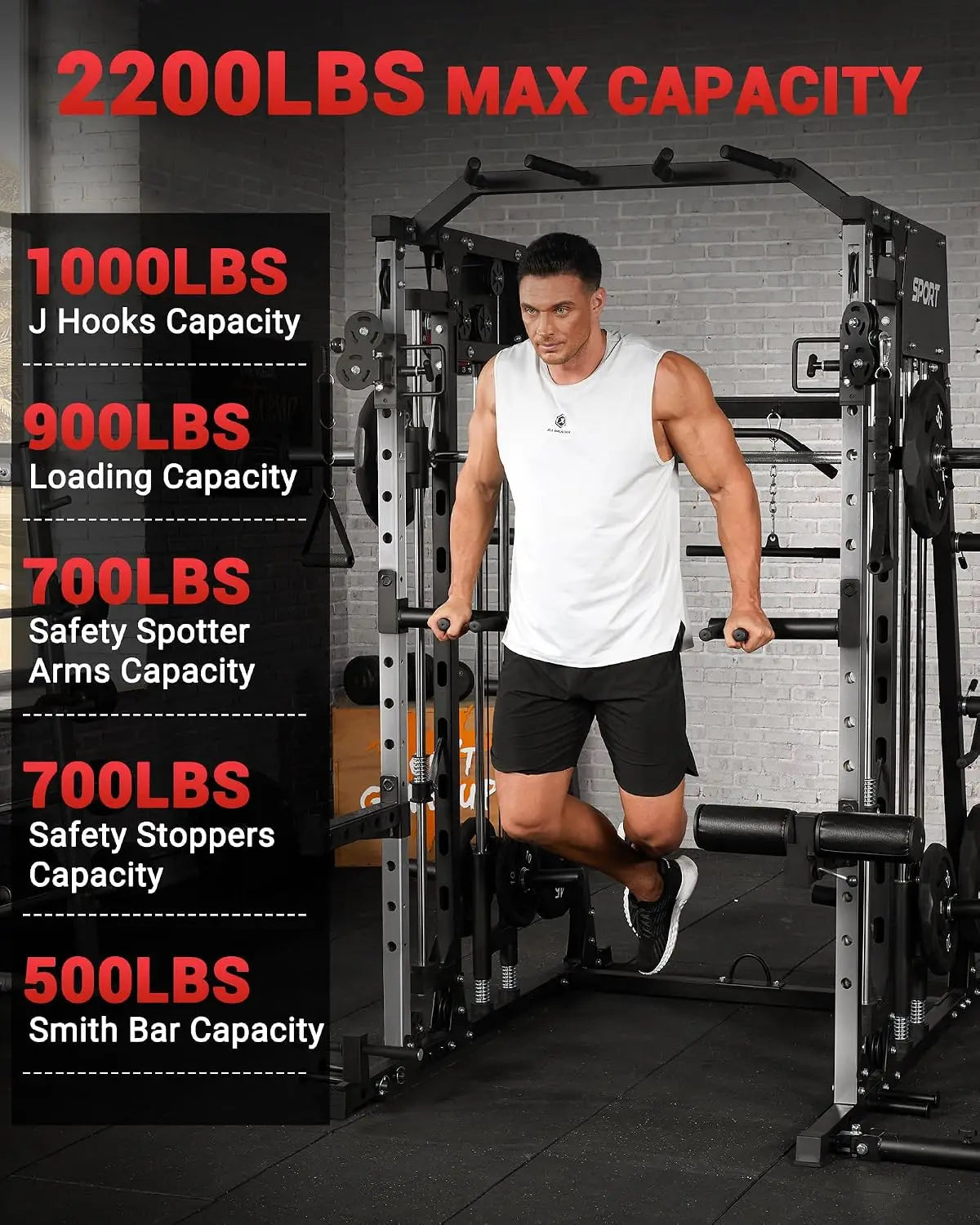 2,200 LBS All-in-One Smith Machine Home Gym, Squat Rack & Power Cage