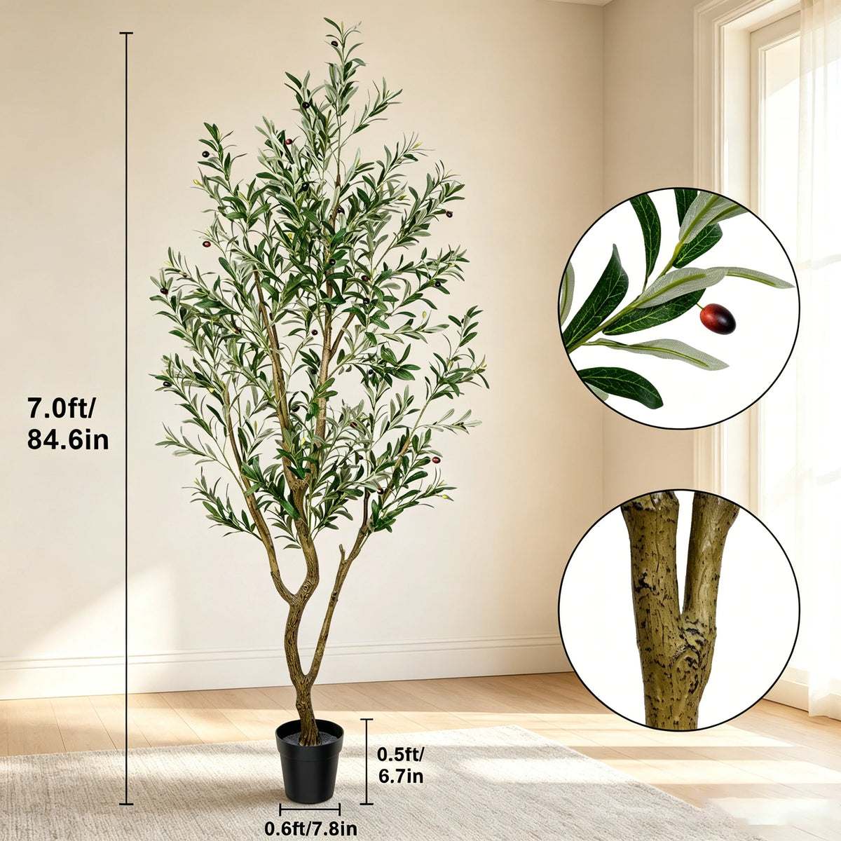 Artificial Olive Tree 5 to 7 Feet Tall with Pot for Home Office Decor
