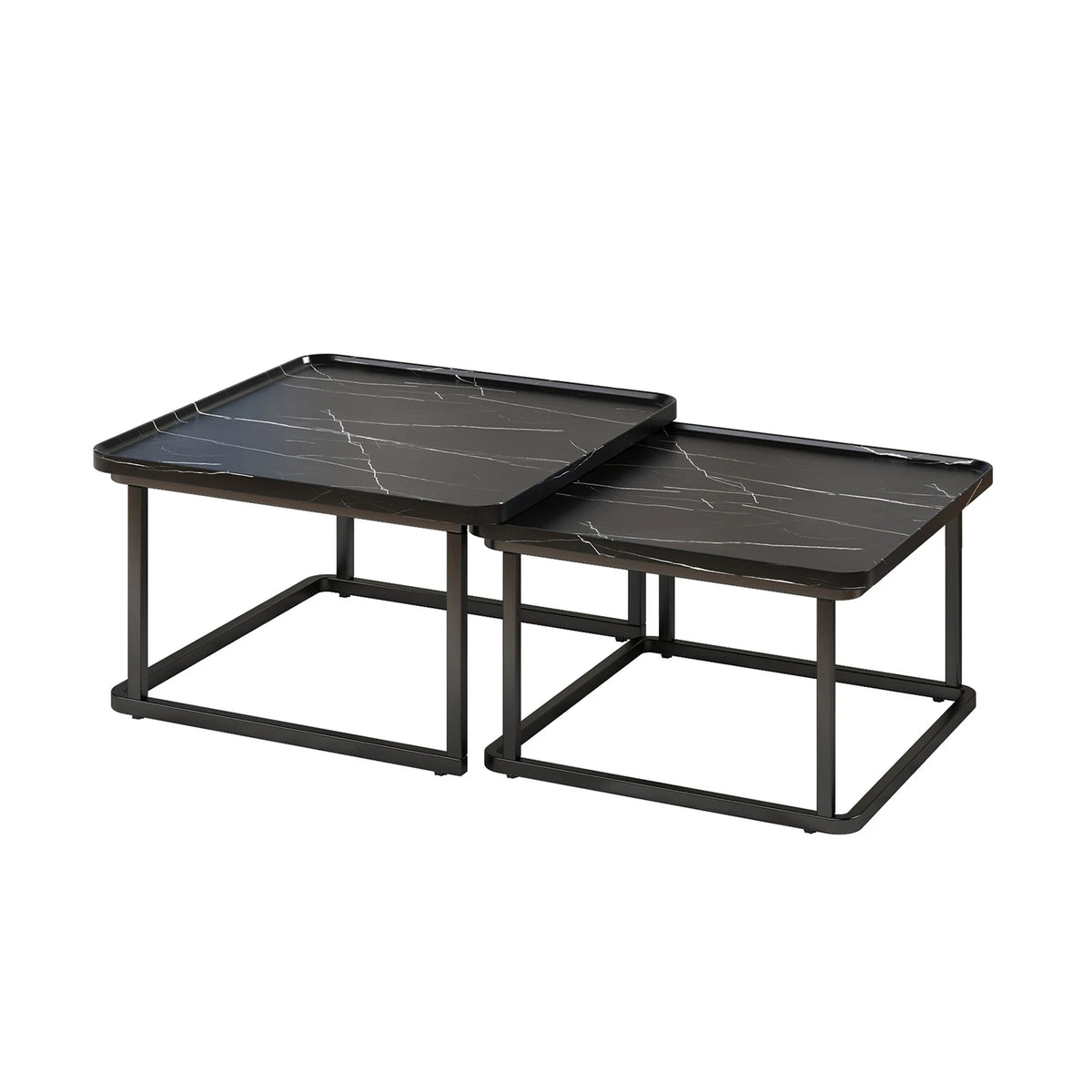 Square Nesting Coffee Tables Set of 2 Space Saving Fluted Side Tables