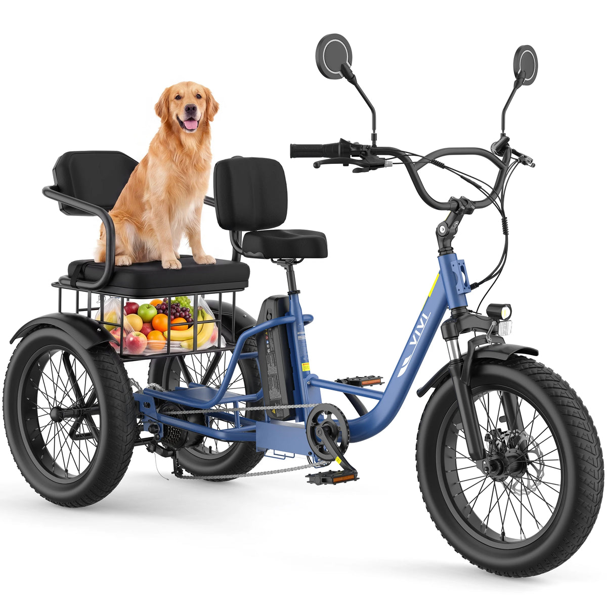 Vivi FAM01 Electric Tricycle for Adults with Basket & Seater, 750W Motor e Trike, 20''X4'' Fat Tire 3 Wheel E Bike, 48v 18AH Removable Battery, Rear Differential Bicycle, Up to 60+ Miles