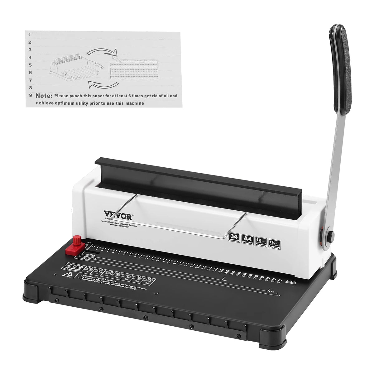 Manual Coil Binding Machine with 34 Hole Punch and 120 Sheet Capacity