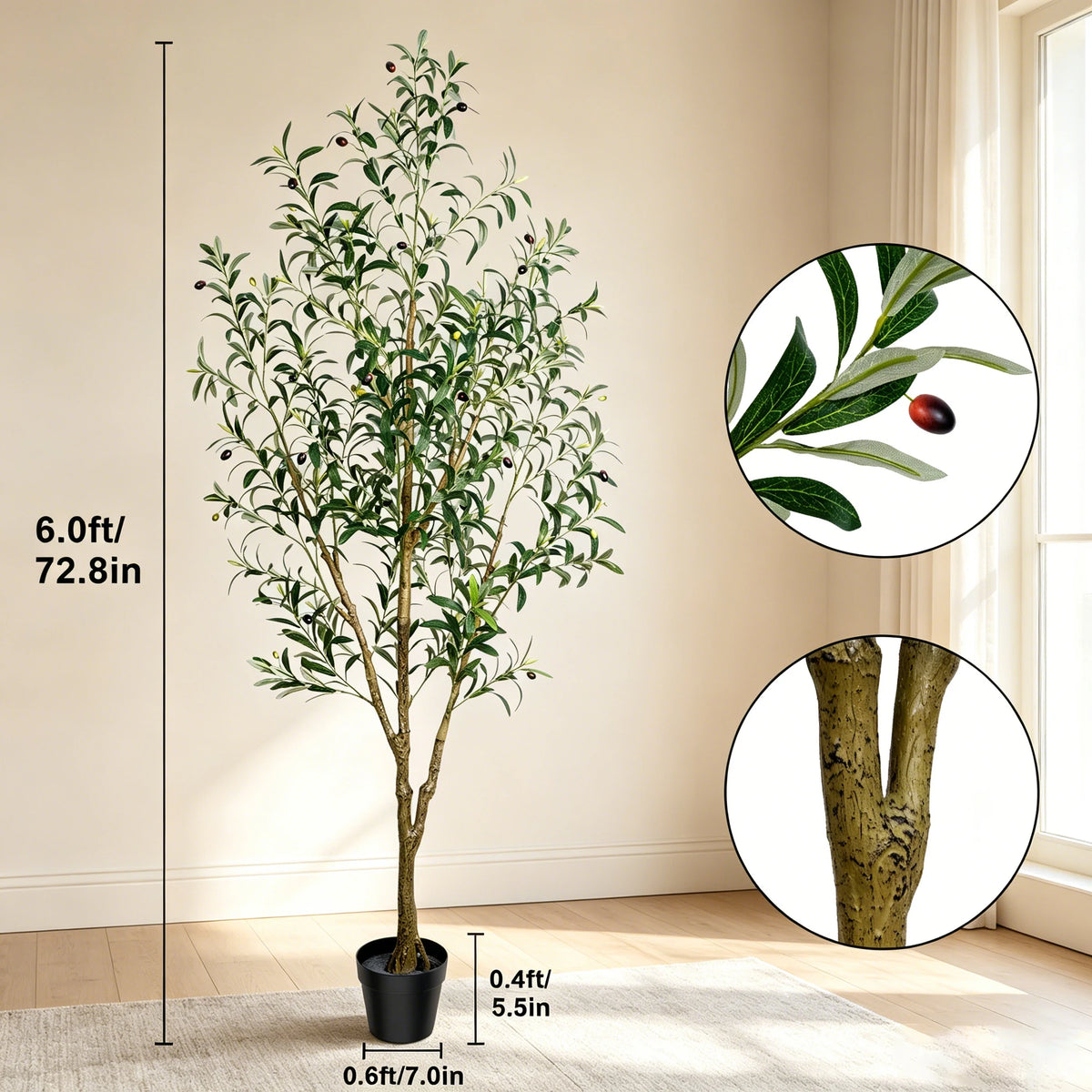 Artificial Olive Tree 5 to 7 Feet Tall with Pot for Home Office Decor