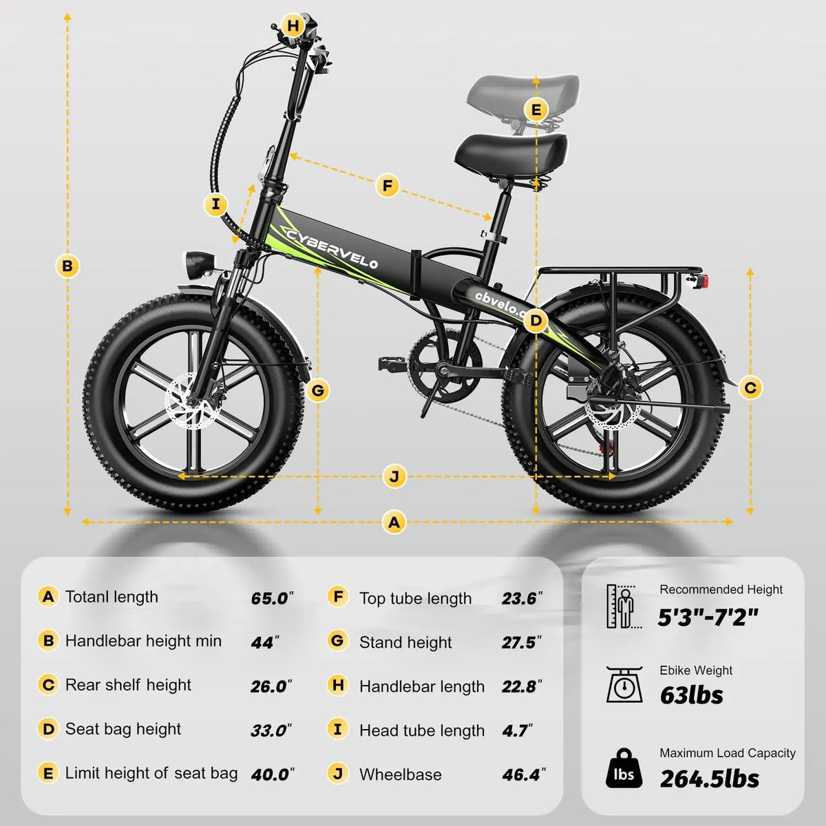 Cybervelo 20' 1000W Foldable Mountain Sand Off Road E-Bike 48V 20AH Built-in Battery 80 Miles+ Long Range Electric-Bike for Adult EK5