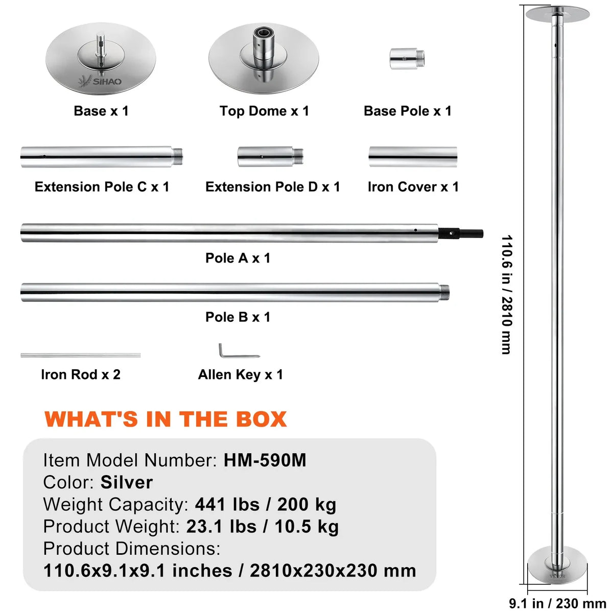Adjustable Stainless Steel Spinning and Static Dance Pole Kit for Fitness