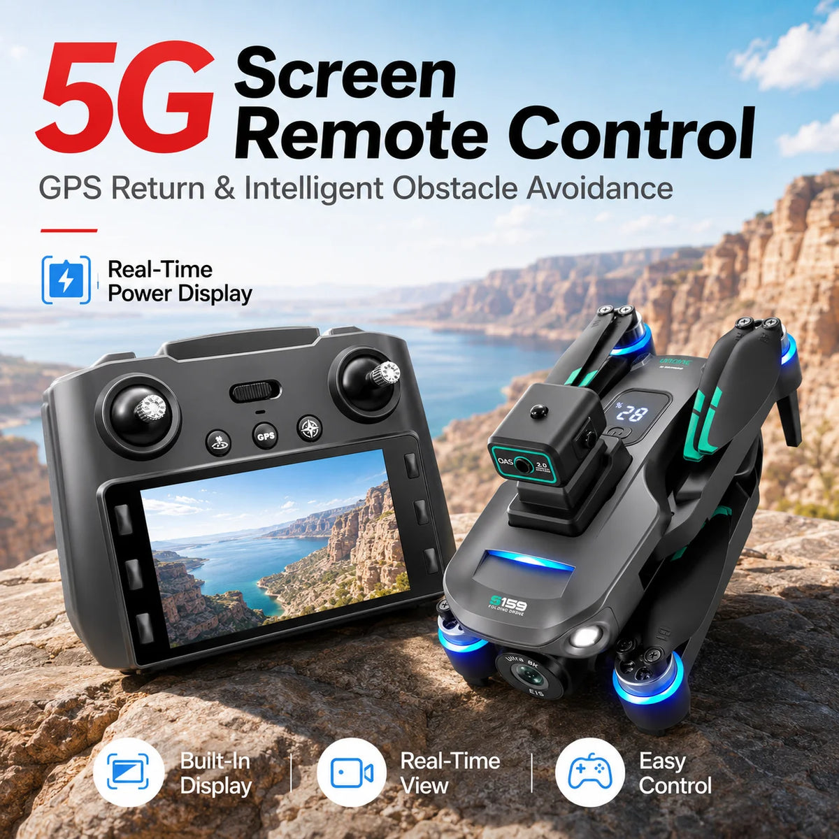 ZNLYRION GPS Drone S159 Brushless  with 8K Camera  5G FPV Optical Flow Hover and 20Mins Flight Time