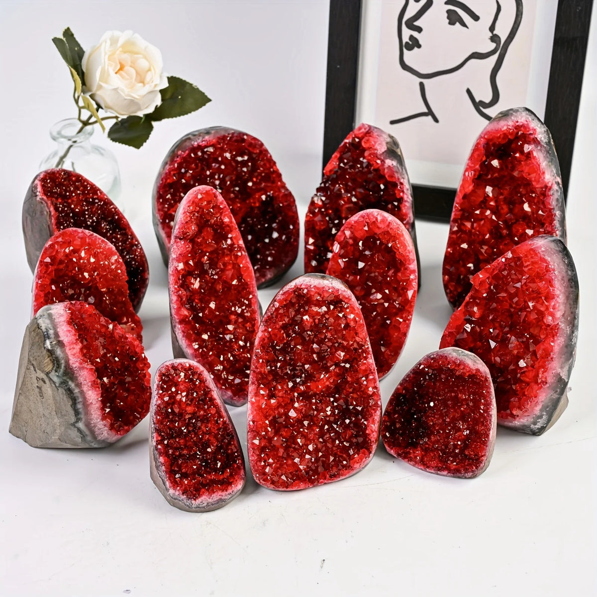 Red Geode Cluster With Cut Base for Home and Office Decor